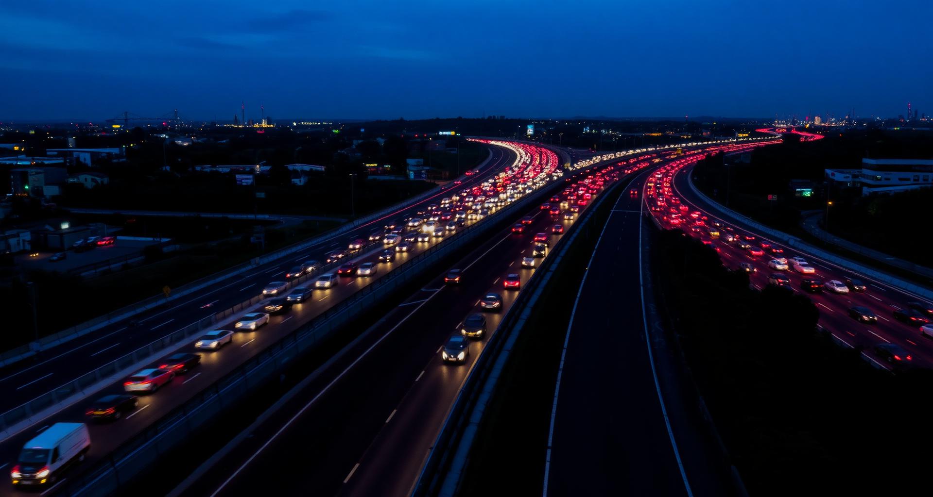 M25 motorway around London at dusk